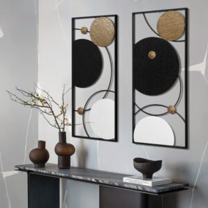 2-Piece Black, White, and Gold Modern Abstract Wall Decor Set (Set of 2)
